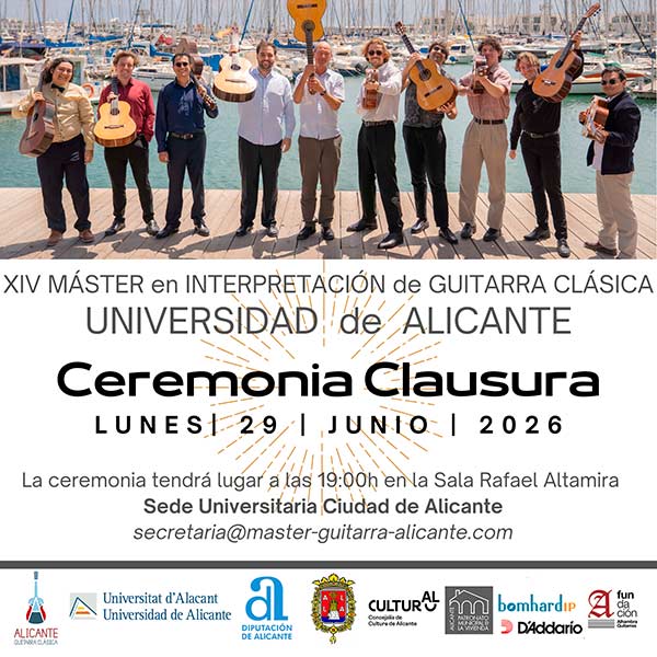 La UA clausura su Máster de Guitarra Clásica con recital y diplomas